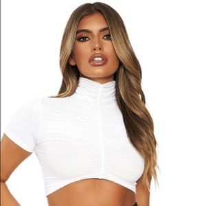 White Turttle Neck Mesh Crop Top